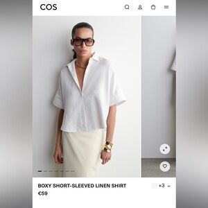 COS BOXY SHORT-SLEEVED LINEN SHIRT retail $80 white